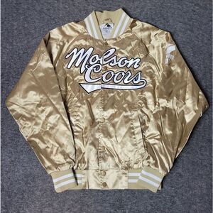 Molson Coors Augusta Sportswear Jacket Size S Gold Satin Snap Varsity Bomber